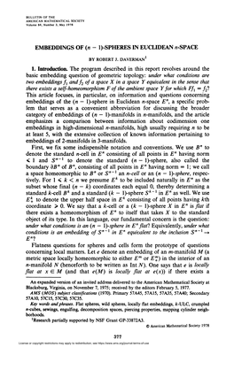 EMBEDDINGS of (N - 1)-SPHERES in EUCLIDEAN «-SPACE