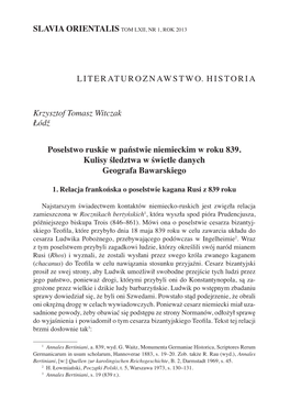 LITERATUROZNAWSTWO. HISTORIA Krzysztof Tomasz Witczak Łódź