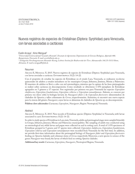 Nuevos Registros De Especies De Eristalinae (Diptera: Syrphidae) Para Venezuela, Con Larvas Asociadas a Cactáceas