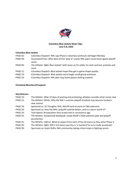 1 Columbus Blue Jackets News Clips June 5-8, 2020 Columbus Blue Jackets PAGE 02: Columbus Dispatch: NHL Says Phase 2 Voluntary