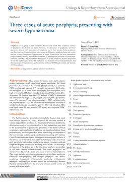 Three Cases of Acute Porphyria, Presenting with Severe Hyponatremia