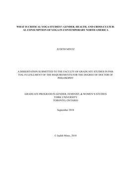 What Is Critical Yoga Studies?: Gender, Health, and Cross-Cultur- Al Consumption of Yoga in Contemporary North America