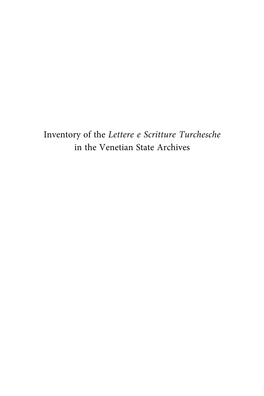 Inventory of the Lettere E Scritture Turchesche in the Venetian State Archives Islamic Manuscripts and Books