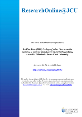 Ecology of Palms (Arecaceae) in Response to Cyclonic Disturbances in North Queensland, Australia
