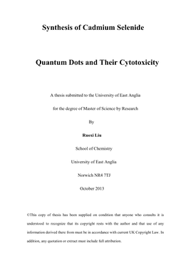 Synthesis of Cadmium Selenide Quantum Dots and Their Cytotoxicity