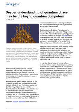 Deeper Understanding of Quantum Chaos May Be the Key to Quantum Computers 14 May 2018