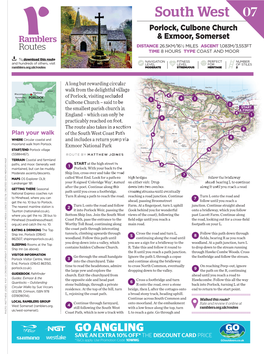 South West 07 Porlock, Culbone Church Ramblers & Exmoor, Somerset Routes DISTANCE 26.5KM/16½ MILES ASCENT 1,083M/3,553FT TIME 8 HOURS TYPE COAST and MOOR