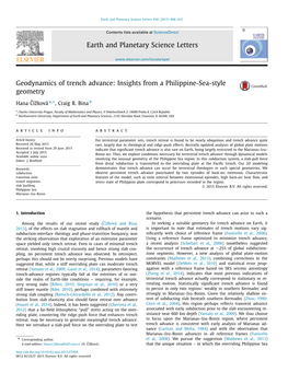 Geodynamics of Trench Advance: Insights from a Philippine-Sea-Style Geometry ∗ Hana Cížkováˇ A, , Craig R