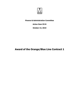 Award of the Orange/Blue Line Contract 1