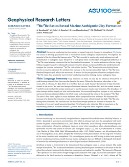 10Be/9Be Ratios Reveal Marine Authigenic Clay Formation