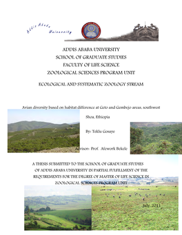 Addis Ababa University School of Graduate Studies Faculty of Life Science Zoological Sciences Program Unit