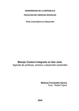 Manejo Costero Integrado En San José. Agenda De Políticas, Actores Y Desarrollo Sostenible