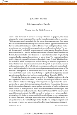 Television and the Popular. Viewing from the British Perspective