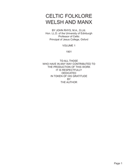 Celtic Folklore Welsh and Manx