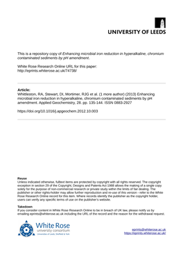 Enhancing Microbial Iron Reduction in Hyperalkaline, Chromium Contaminated Sediments by Ph Amendment