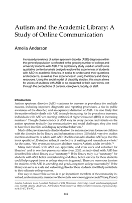 Autism and the Academic Library: a Study of Online Communication