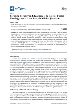 Securing Security in Education: the Role of Public Theology and a Case Study in Global Jihadism