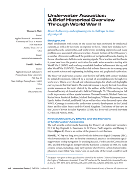 Underwater Acoustics: a Brief Historical Overview Through World War II