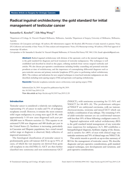 Radical Inguinal Orchidectomy: the Gold Standard for Initial Management of Testicular Cancer