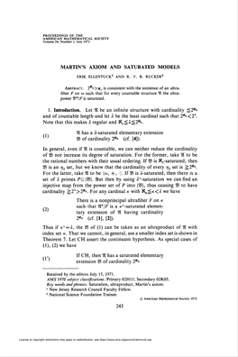 Martin's Axiom and Saturated Models