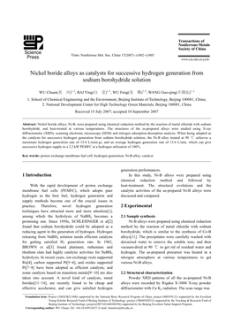 Nickel Boride Alloys As Catalysts for Successive Hydrogen Generation from Sodium Borohydride Solution