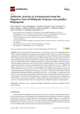Antibiotic Activity of Actinobacteria from the Digestive Tract of Millipede Nedyopus Dawydofﬁae (Diplopoda)