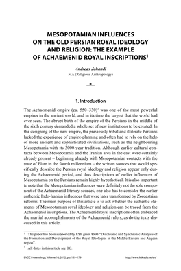 Mesopotamian Influences on the Old Persian Royal Ideology and Religion: the Example of Achaemenid Royal Inscriptions1