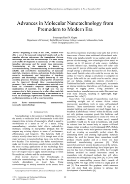 Advances in Molecular Nanotechnology from Premodern to Modern Era