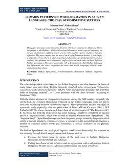 Common Patterns of Word-Formation in Balkan Languages: the Case of Diminuitive Suffixes