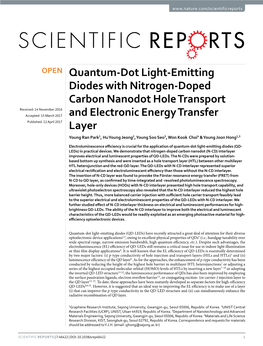 Quantum-Dot Light-Emitting Diodes with Nitrogen-Doped Carbon Nanodot Hole Transport and Electronic Energy Transfer Layer