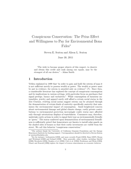Conspicuous Conservation: the Prius Eﬀect and Willingness to Pay for Environmental Bona Fides∗