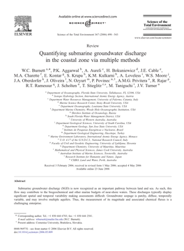 Quantifying Submarine Groundwater Discharge in the Coastal Zone Via Multiple Methods ⁎ W.C