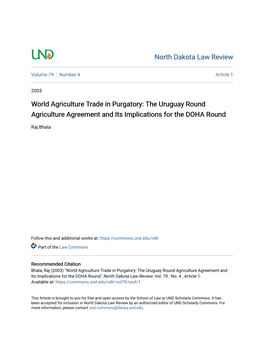 The Uruguay Round Agriculture Agreement and Its Implications for the DOHA Round