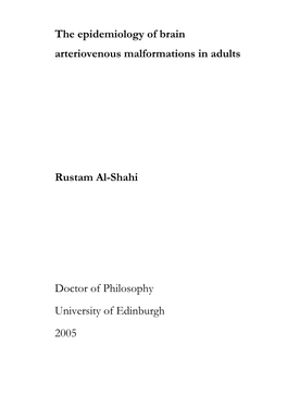 The Epidemiology of Arteriovenous Malformations of the Brain in Scotland
