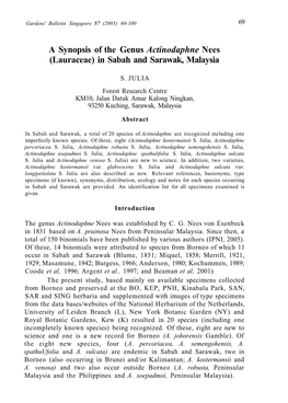 A Synopsis of the Genus Actinodaphne Nees (Lauraceae) in Sabah and Sarawak, Malaysia