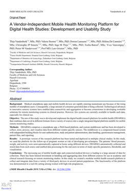A Vendor-Independent Mobile Health Monitoring Platform for Digital Health Studies: Development and Usability Study