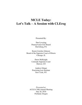 MCLE Today: Let’S Talk – a Session with Clereg