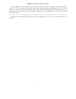 Bipolar Junction Transistor Theory This Worksheet and All Related Files Are