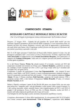 COMUNICATO STAMPA Bergamo Capitale Mondiale Degli Scacchi