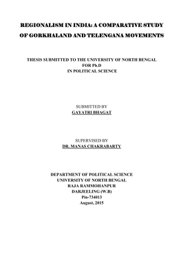 Regionalism in India: a Comparative Study of Gorkhaland and Telengana Movements