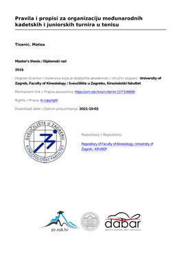 Pravila I Propisi Za Organizaciju Međunarodnih Kadetskih I Juniorskih Turnira U Tenisu