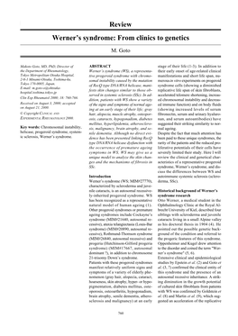 Review Werner's Syndrome: from Clinics to Genetics