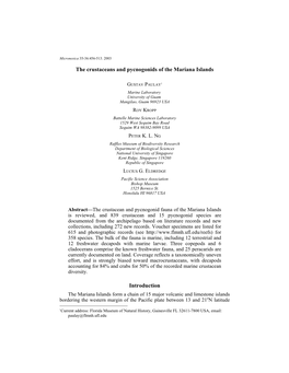 The Crustaceans and Pycnogonids of the Mariana Islands