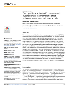 Zinc Pyrithione Activates K+ Channels and Hyperpolarizes the Membrane of Rat Pulmonary Artery Smooth Muscle Cells
