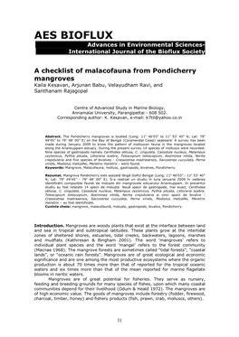 Kesavan K., Babu A., Ravi V., Rajagopal S., 2009 a Checklist of Malacofauna from Pondicherry Mangroves