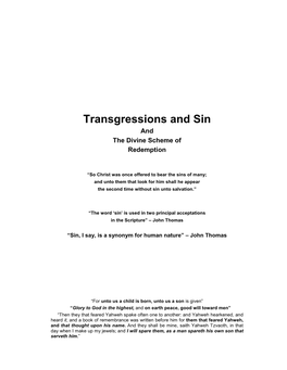 Transgressions and Sin and the Divine Scheme of Redemption