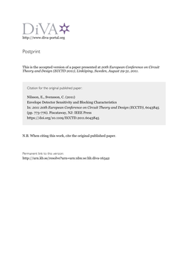 Envelope Detector Sensitivity and Blocking Characteristics In: 2011 20Th European Conference on Circuit Theory and Design (ECCTD), 6043845 (Pp