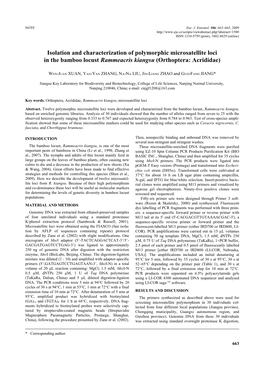 Isolation and Characterization of Polymorphic Microsatellite Loci in the Bamboo Locust Rammeacris Kiangsu (Orthoptera: Acrididae)