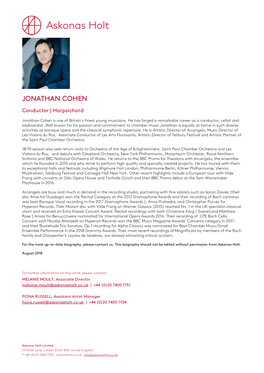 JONATHAN COHEN Conductor | Harpsichord