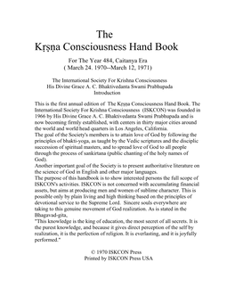 The Kṛṣṇa Consciousness Hand Book